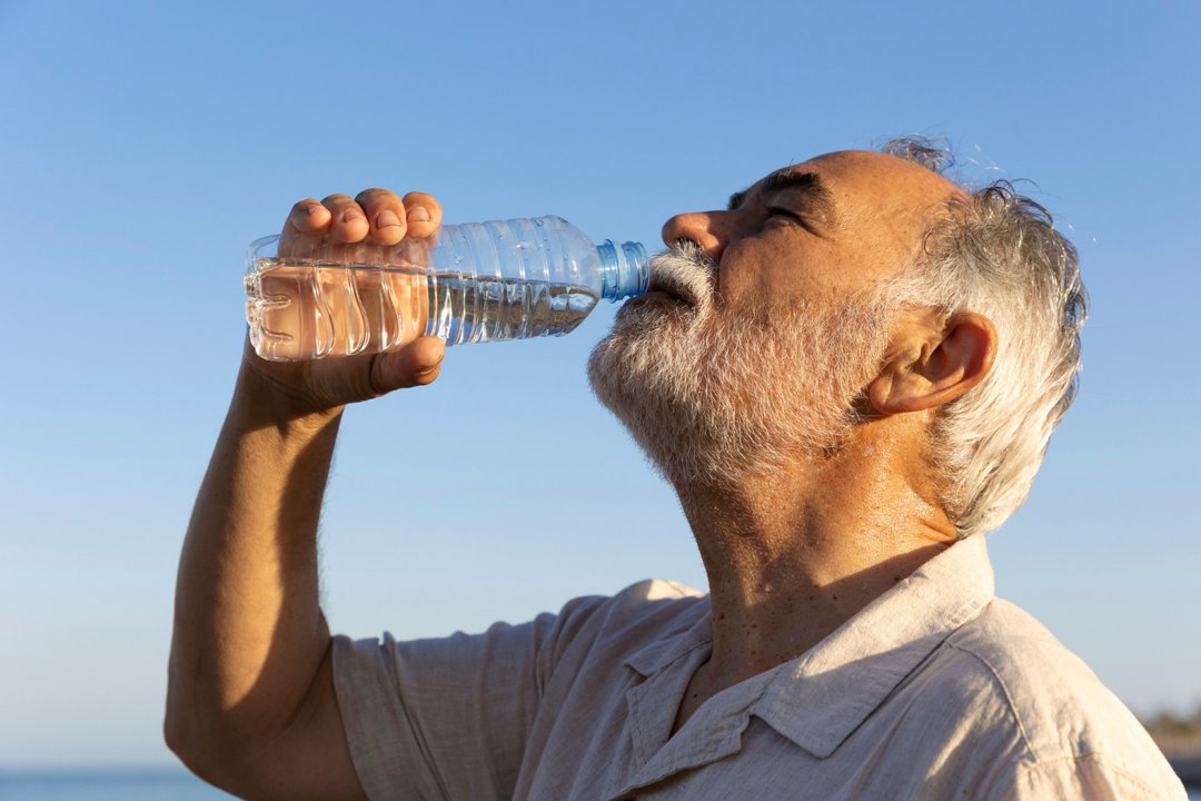 An older man drinking a bottle of water | Source: Freepik