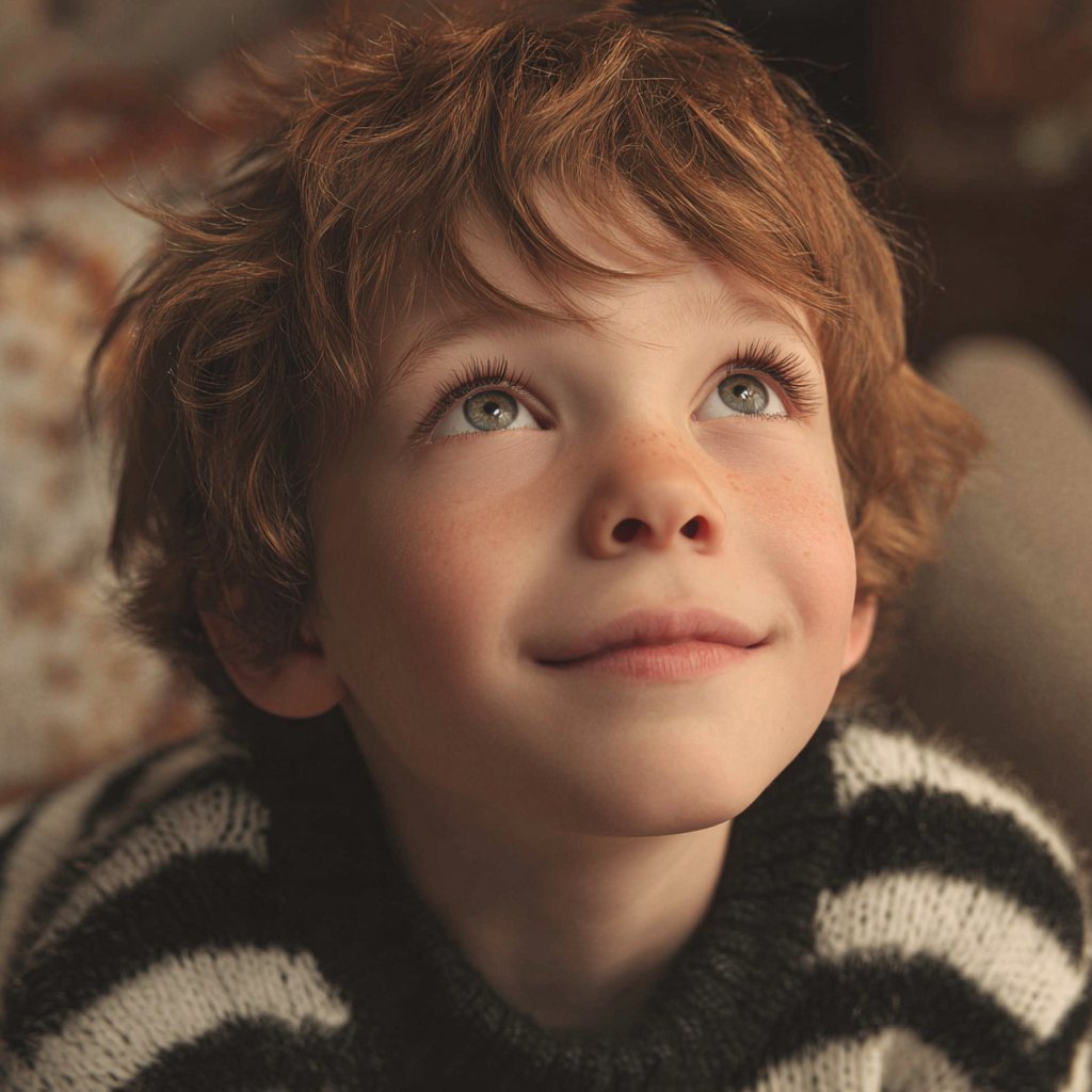 A cheerful little boy looking up | Source: Midjourney