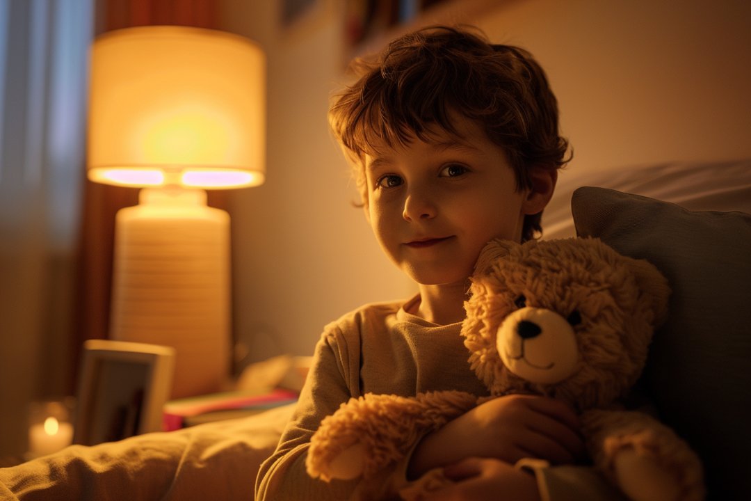 A little boy holding a brown teddy bear | Source: Midjourney