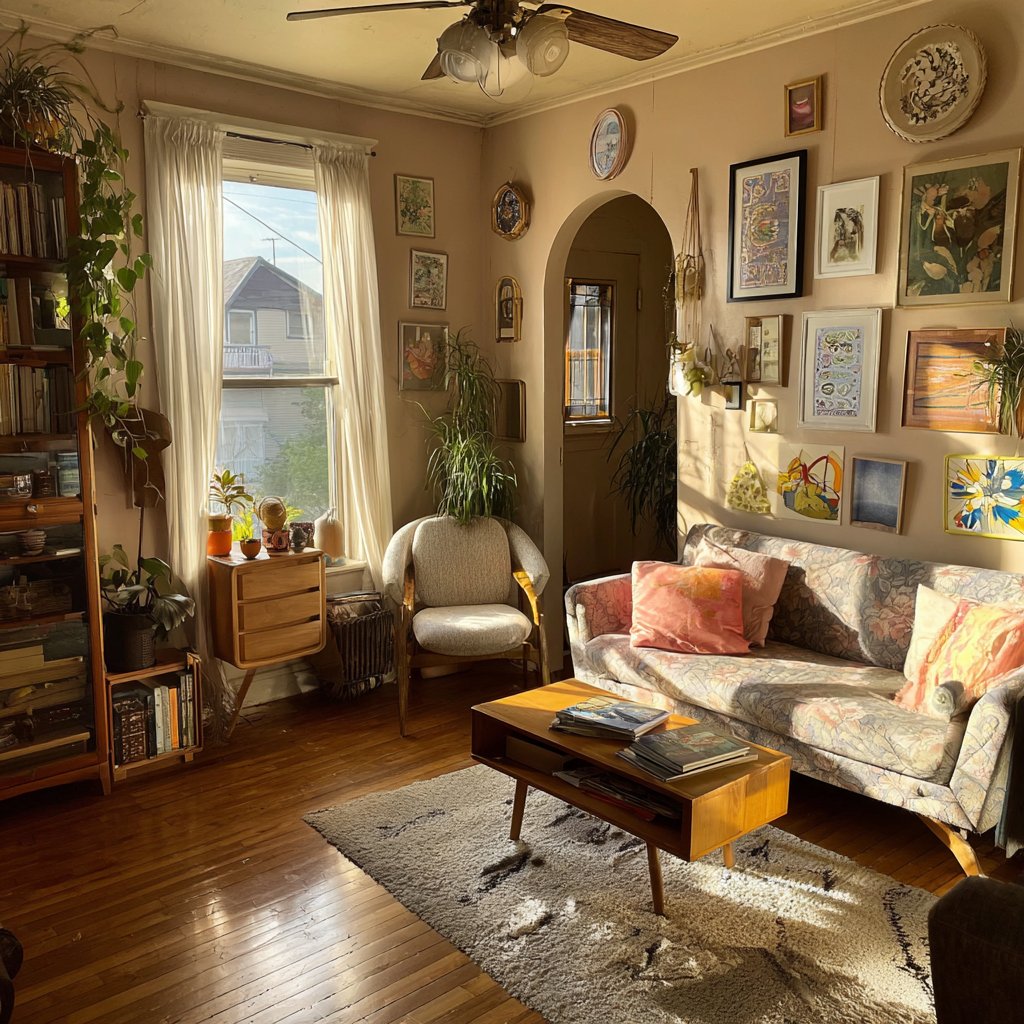 A cozy living room in an apartment | Source: Midjourney