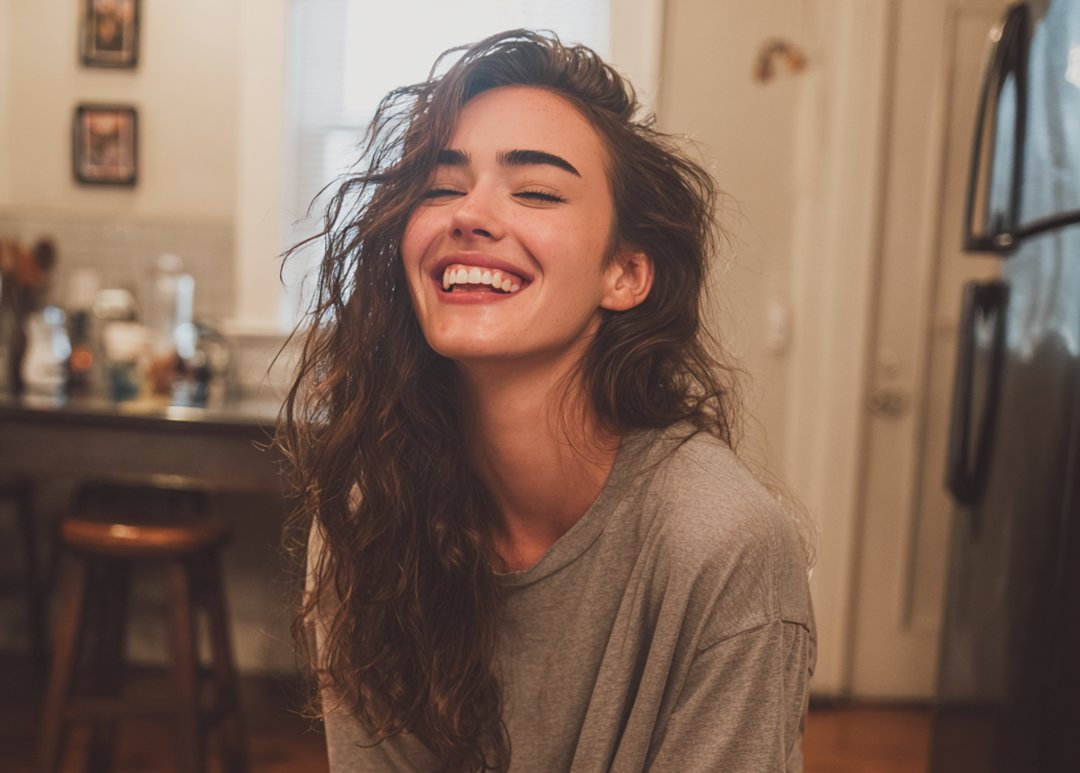 A close-up of a laughing woman | Source: Midjourney