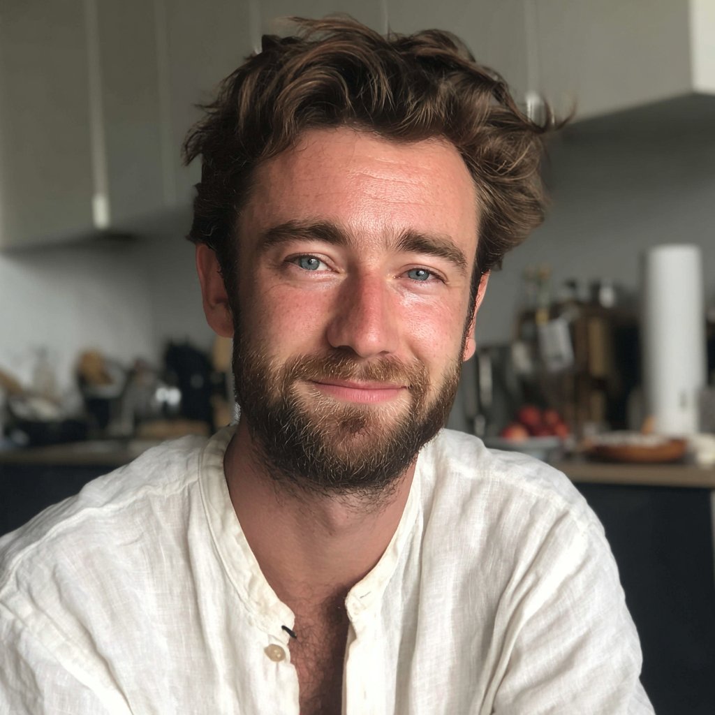 A smiling man wearing a linen shirt | Source: Midjourney