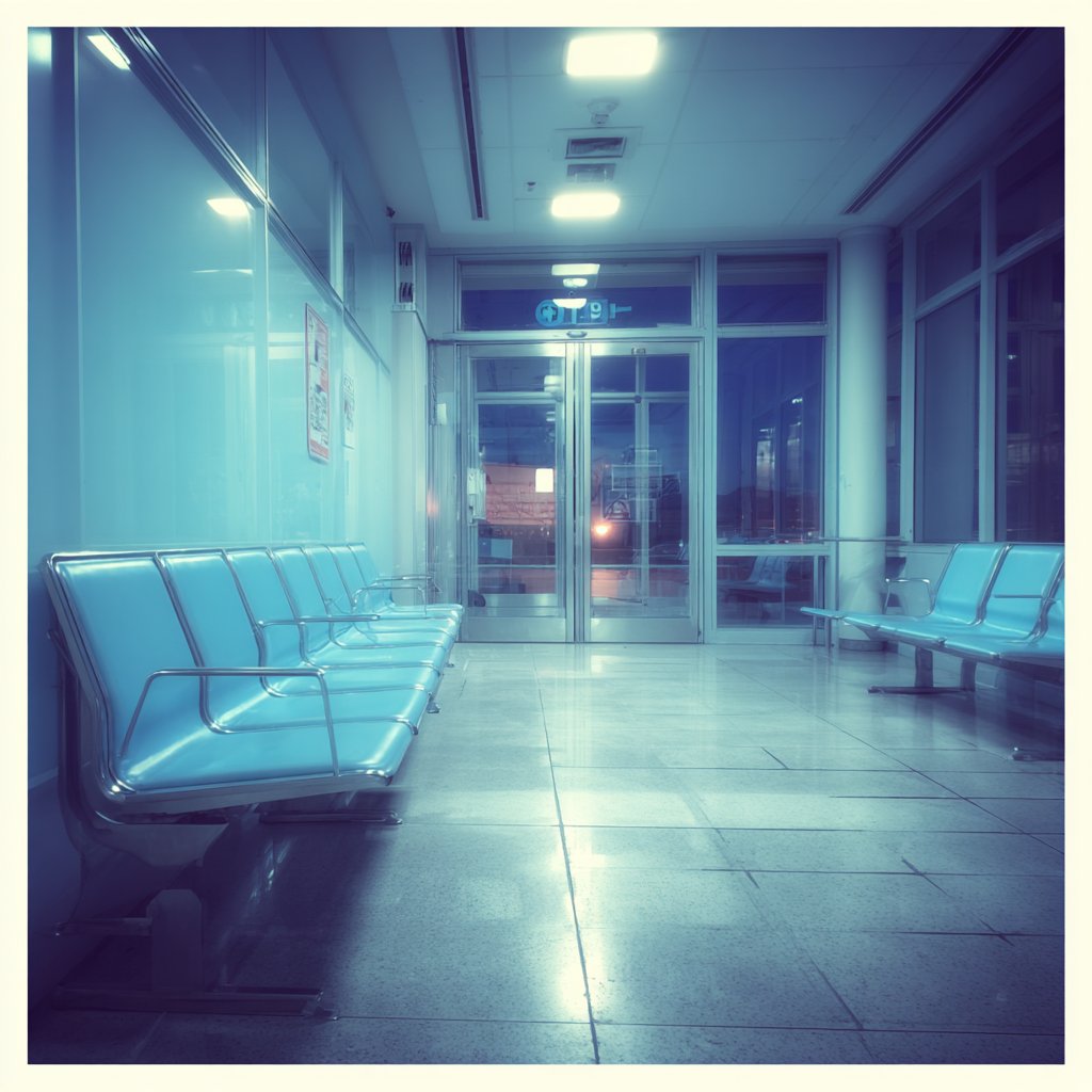 A hospital waiting room at night | Source: Midjourney