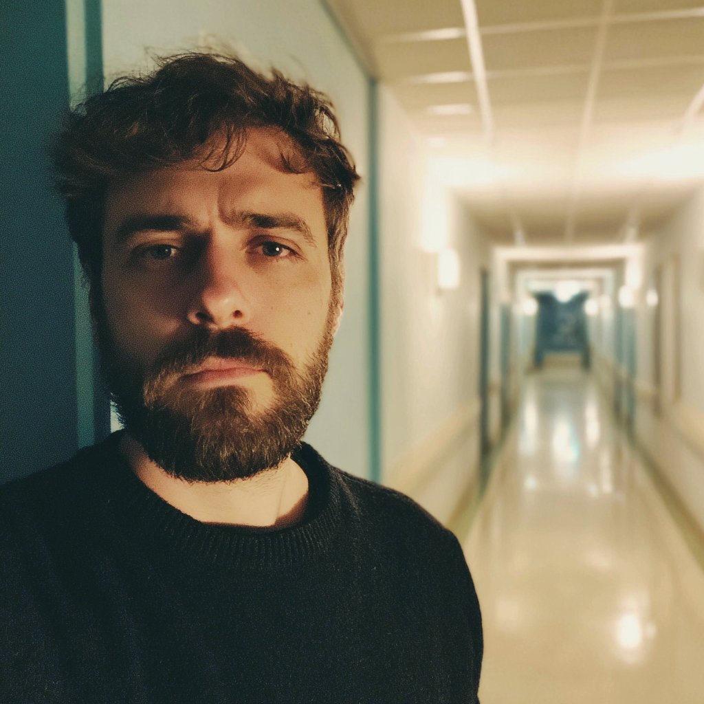 A nervous man standing in a hospital hallway | Source: Midjourney