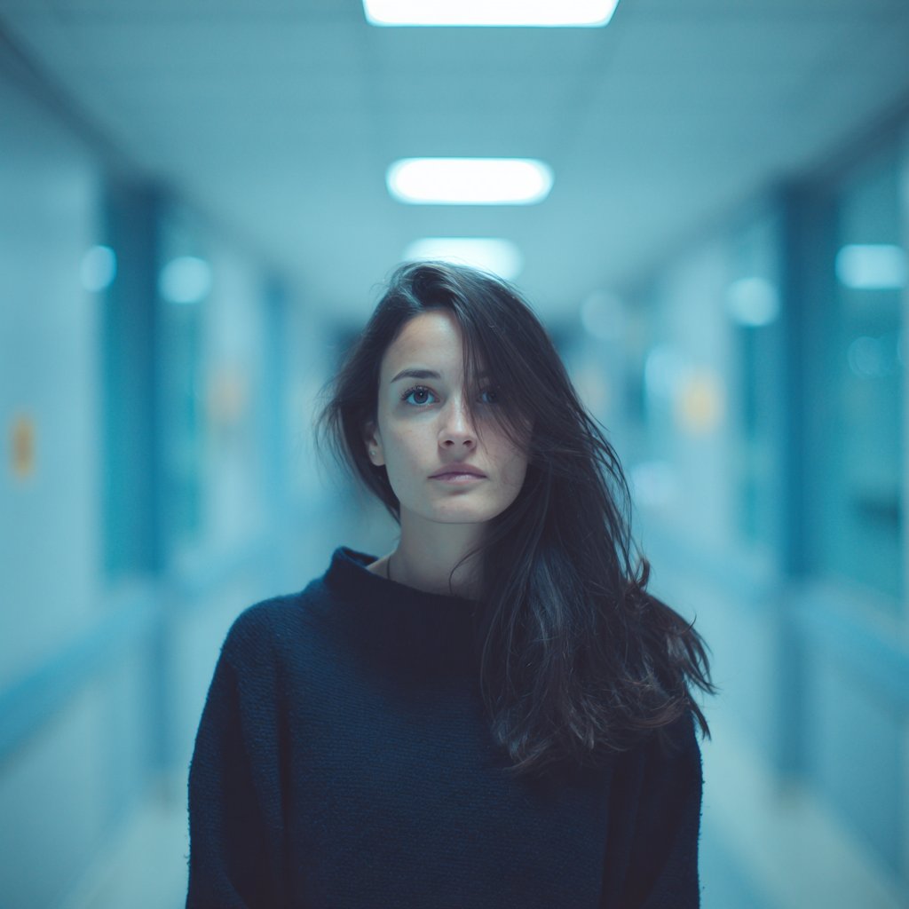A pensive woman wearing a navy sweater | Source: Midjourney
