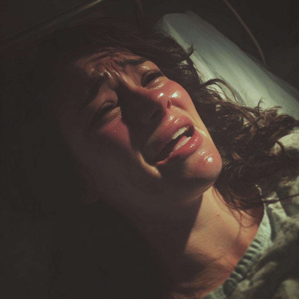 An emotional woman lying in a hospital bed | Source: Midjourney