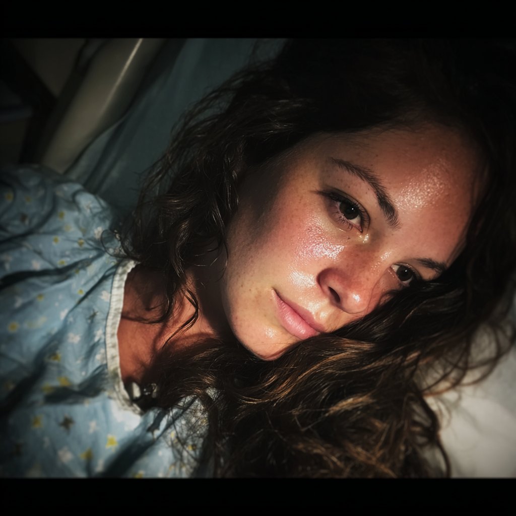 A woman leaning to her side in a hospital bed | Source: Midjourney