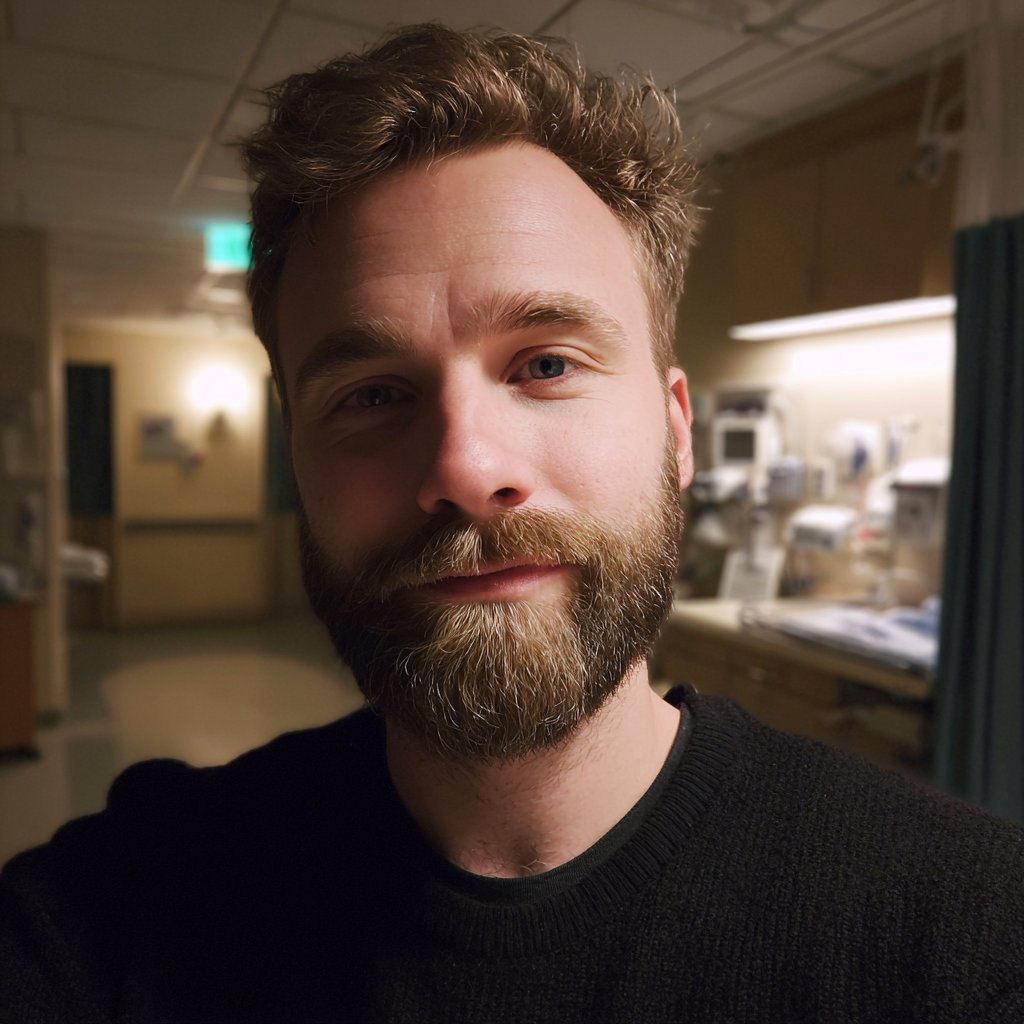 A smiling man standing in a hospital room | Source: Midjourney