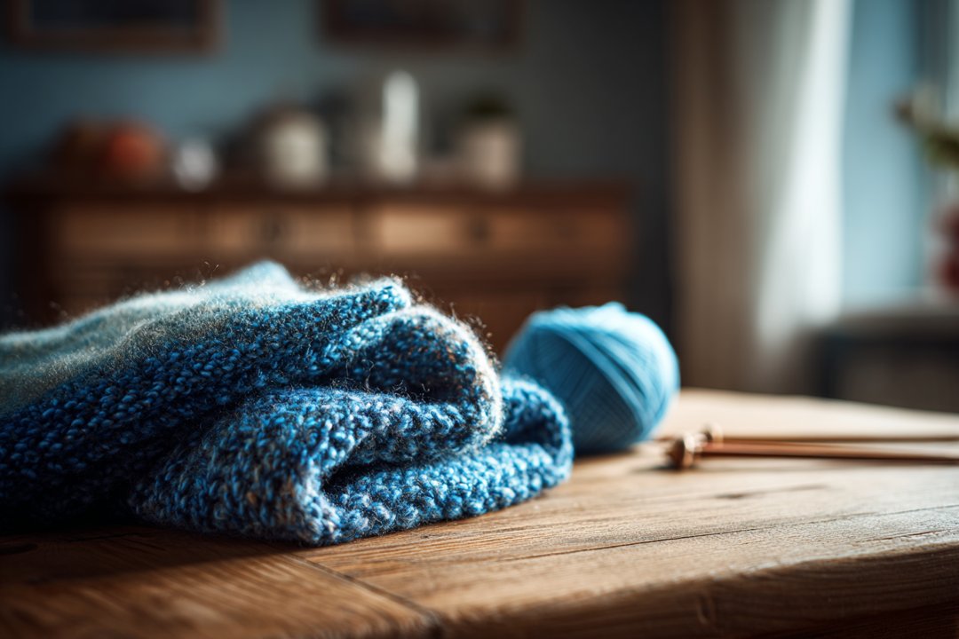 A knitted scarf on a table | Source: Midjourney