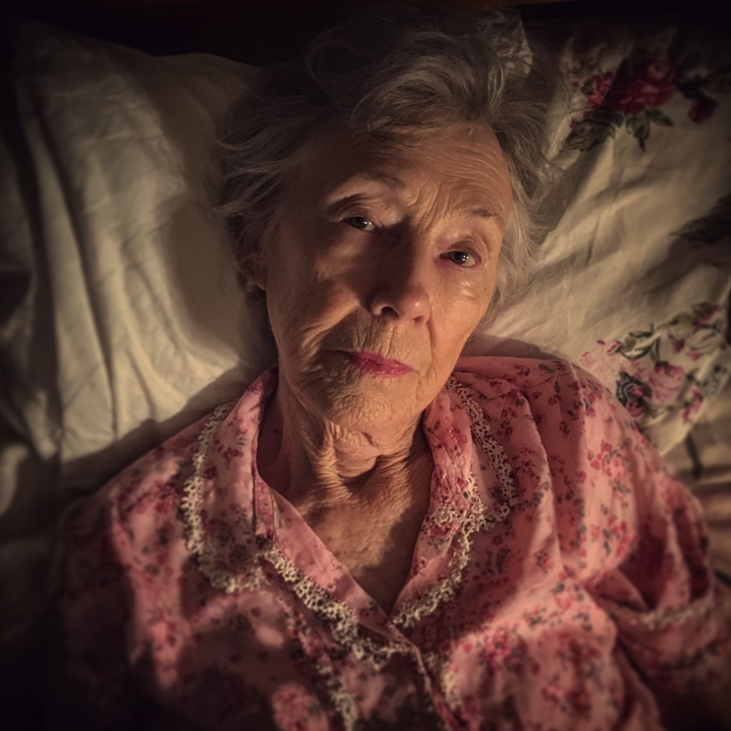 An old woman lying in her bed | Source: Midjourney