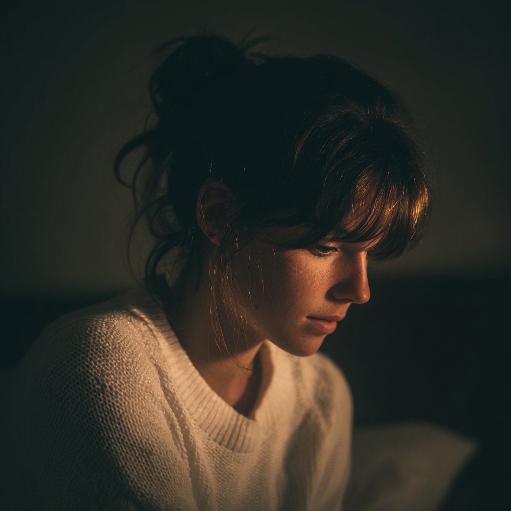 An emotional woman sitting on a bed | Source: Midjourney