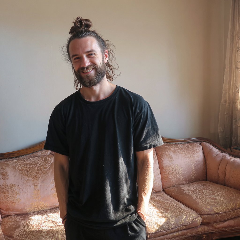 A man standing in front of a couch | Source: Midjourney