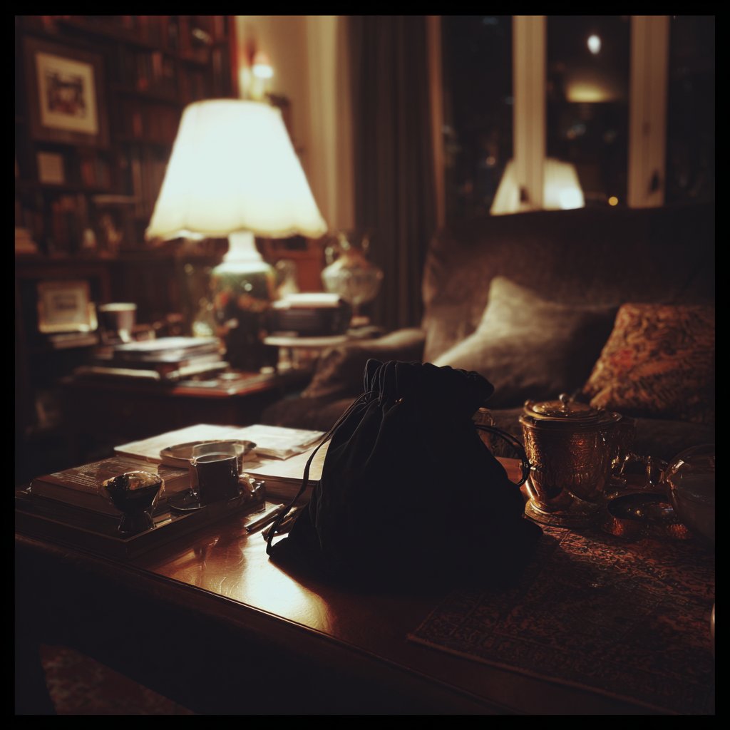 A black velvet bag on a coffee table | Source: Midjourney