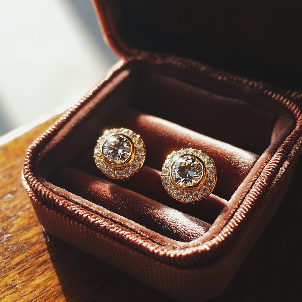 A pair of earrings in a little box | Source: Midjourney