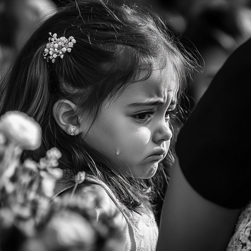 A crying girl on a funeral | Source: Midjourney