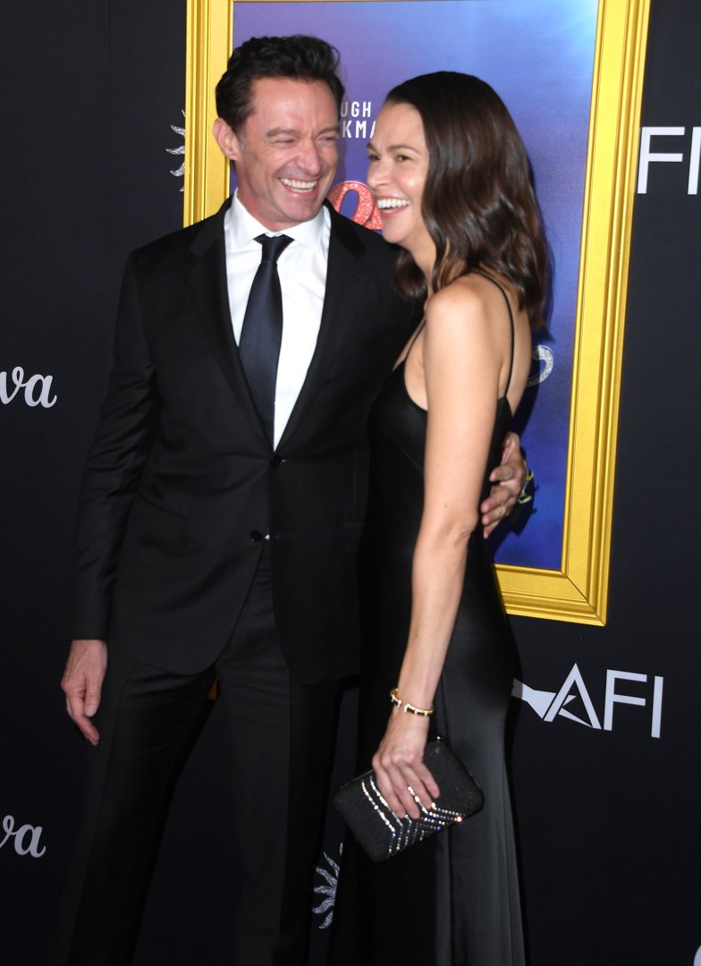 Hugh Jackman and Sutton Foster are photographed at the closing night gala premiere of 