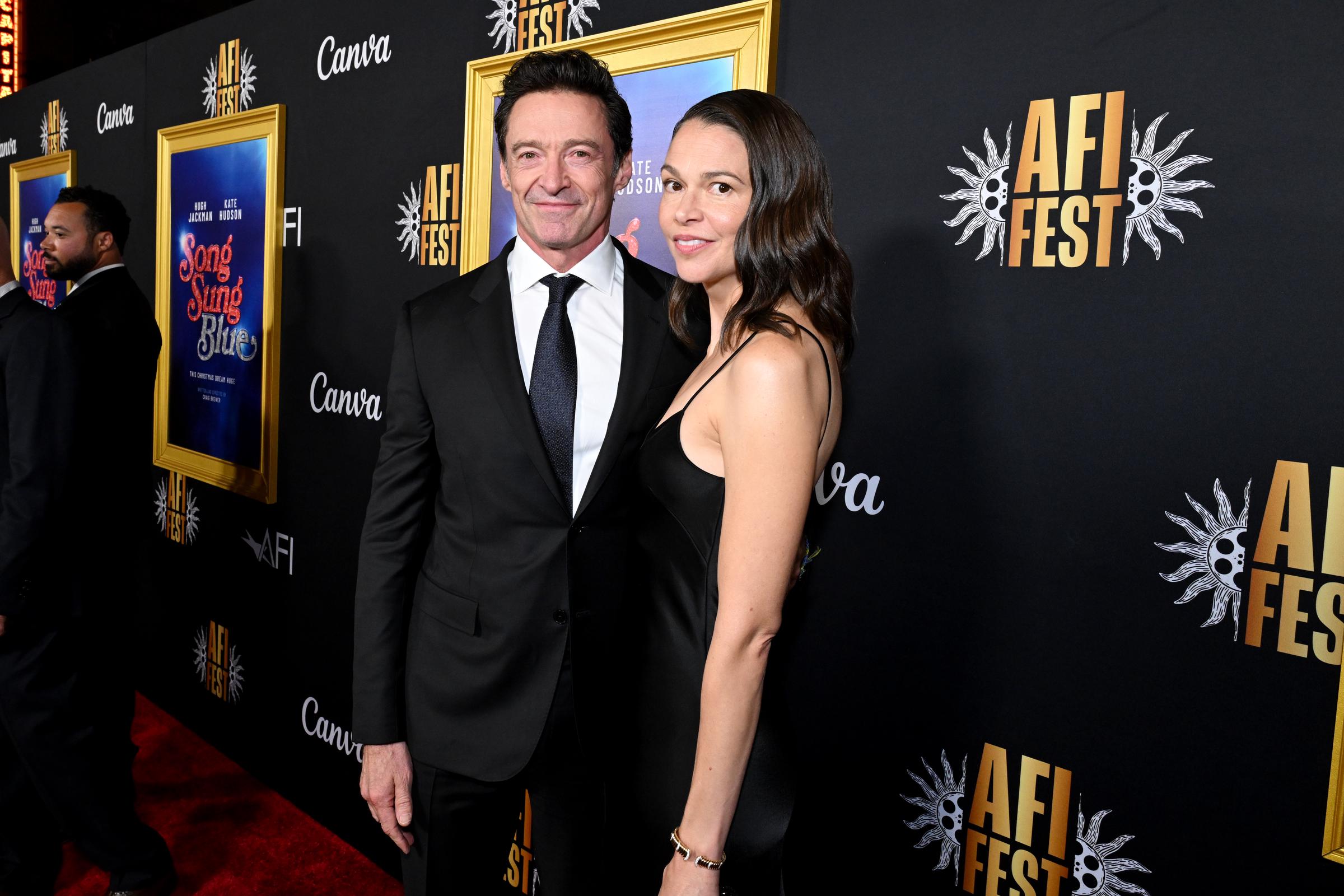 Hugh Jackman and Sutton Foster are seen at the closing night gala premiere of 