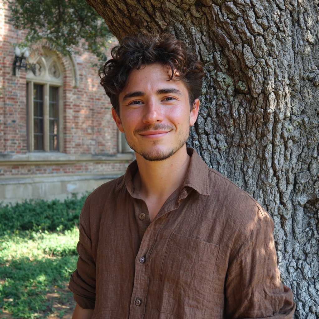 A smiling man wearing a brown linen shirt | Source: Midjourney