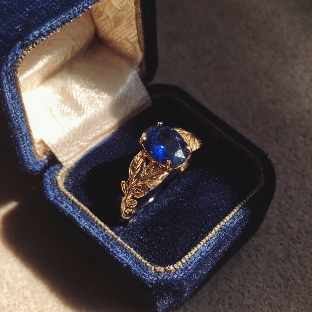 An engagement ring in a velvet box | Source: Midjourney