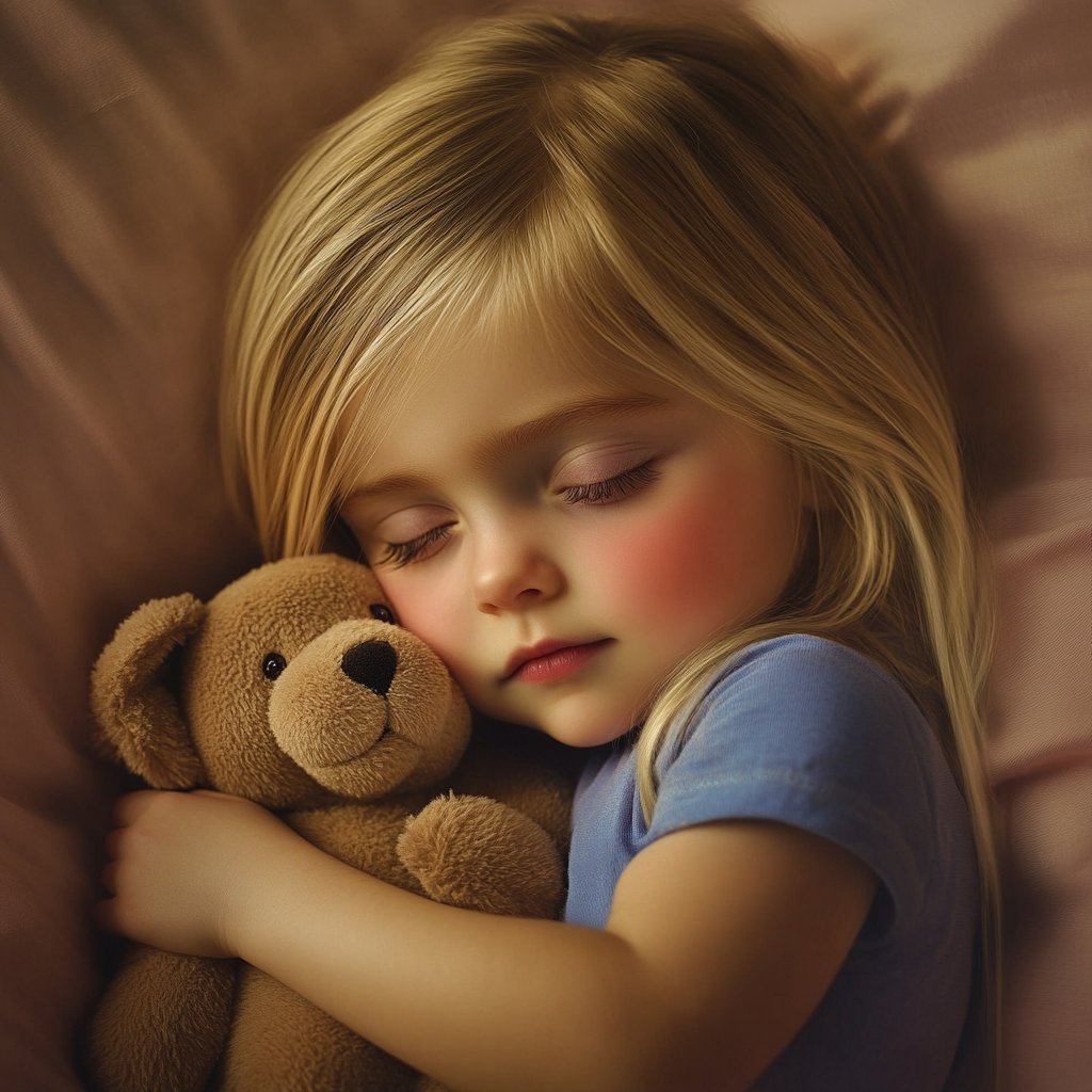 A little girl hugging her teddy bear and sleeping | Source: Midjourney