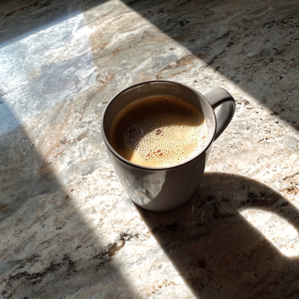 A cup of coffee on a counter | Source: Midjourney