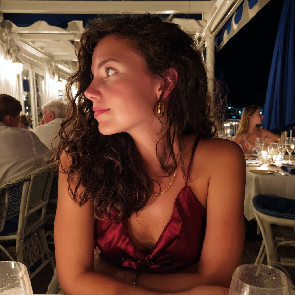 A woman sitting at a table | Source: Midjourney