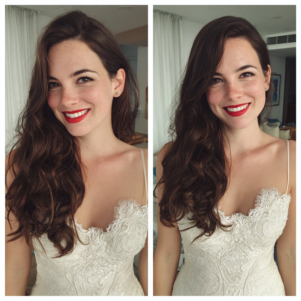 A smiling woman in a wedding gown | Source: Midjourney