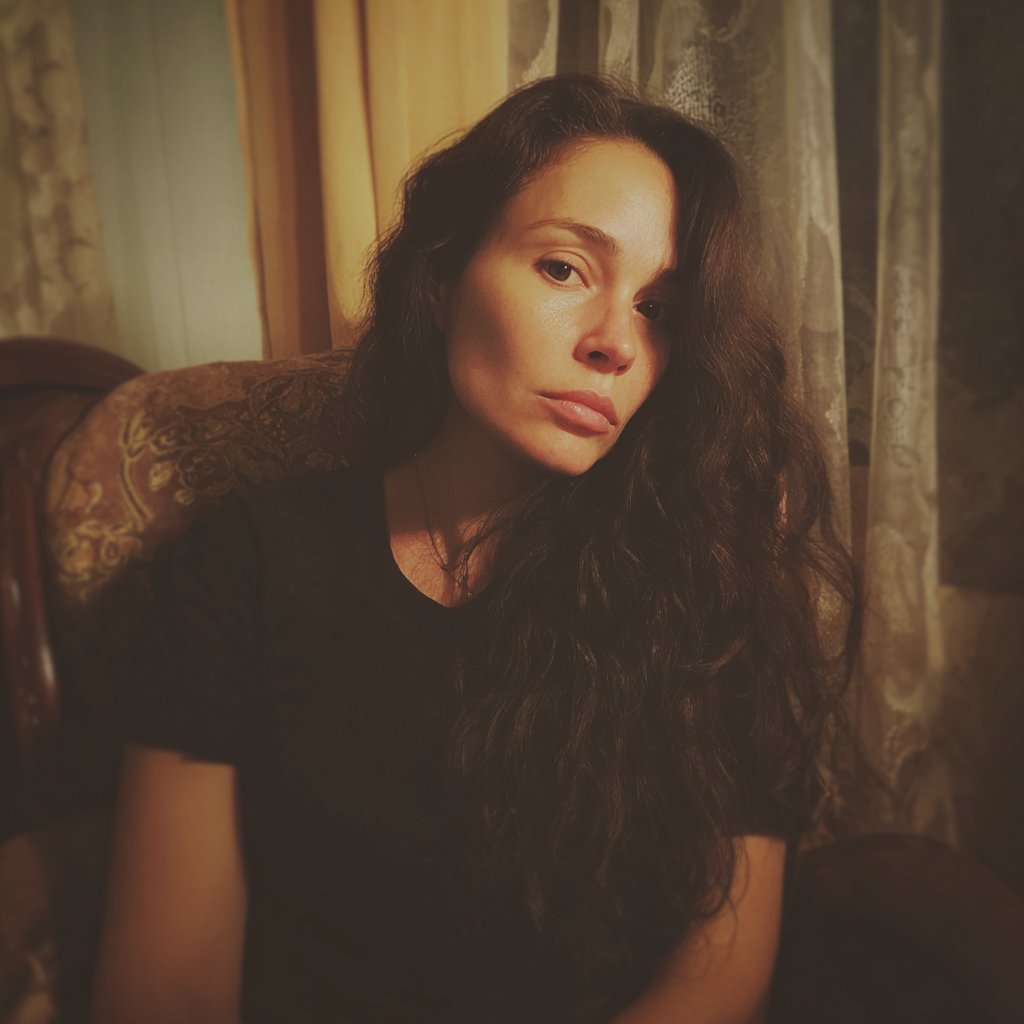 A tired woman sitting on a couch | Source: Midjourney