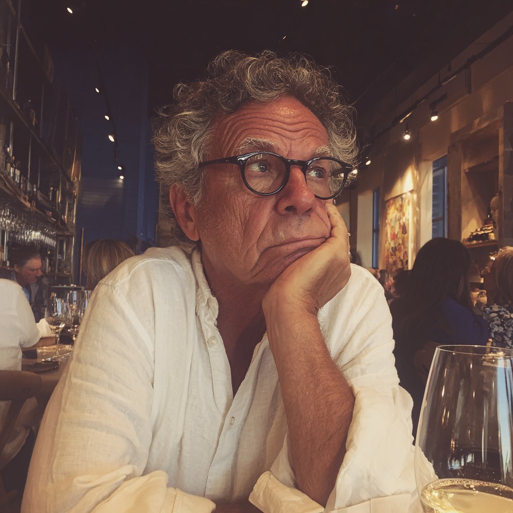 An upset older man sitting at a table | Source: Midjourney