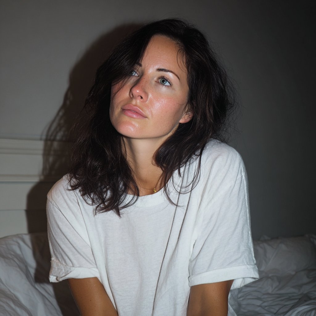 A woman sitting on a bed | Source: Midjourney