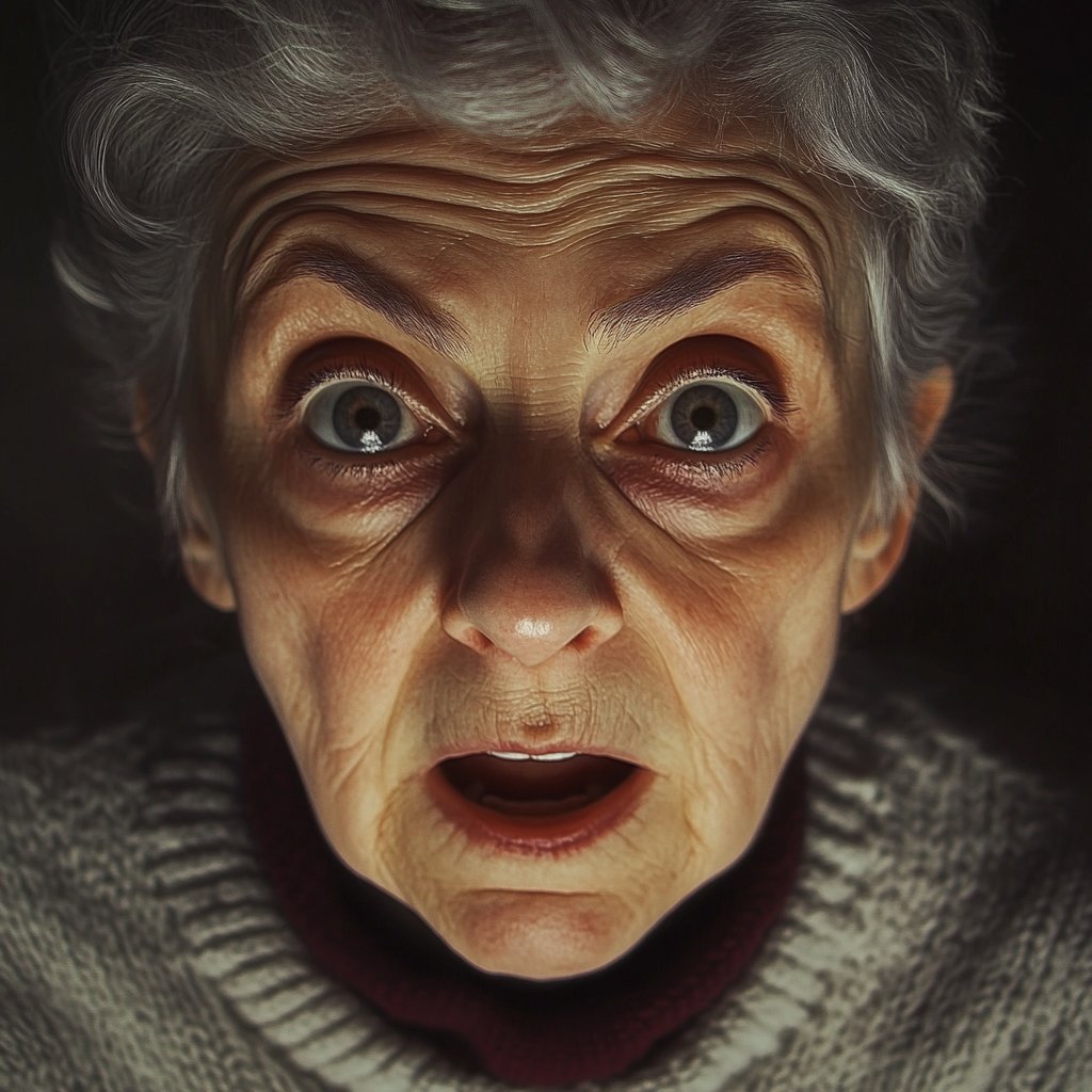 An alarmed elderly woman | Source: Midjourney
