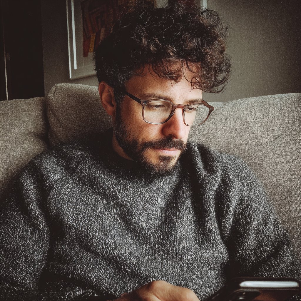 A man sitting on a couch and using his phone | Source: Midjourney