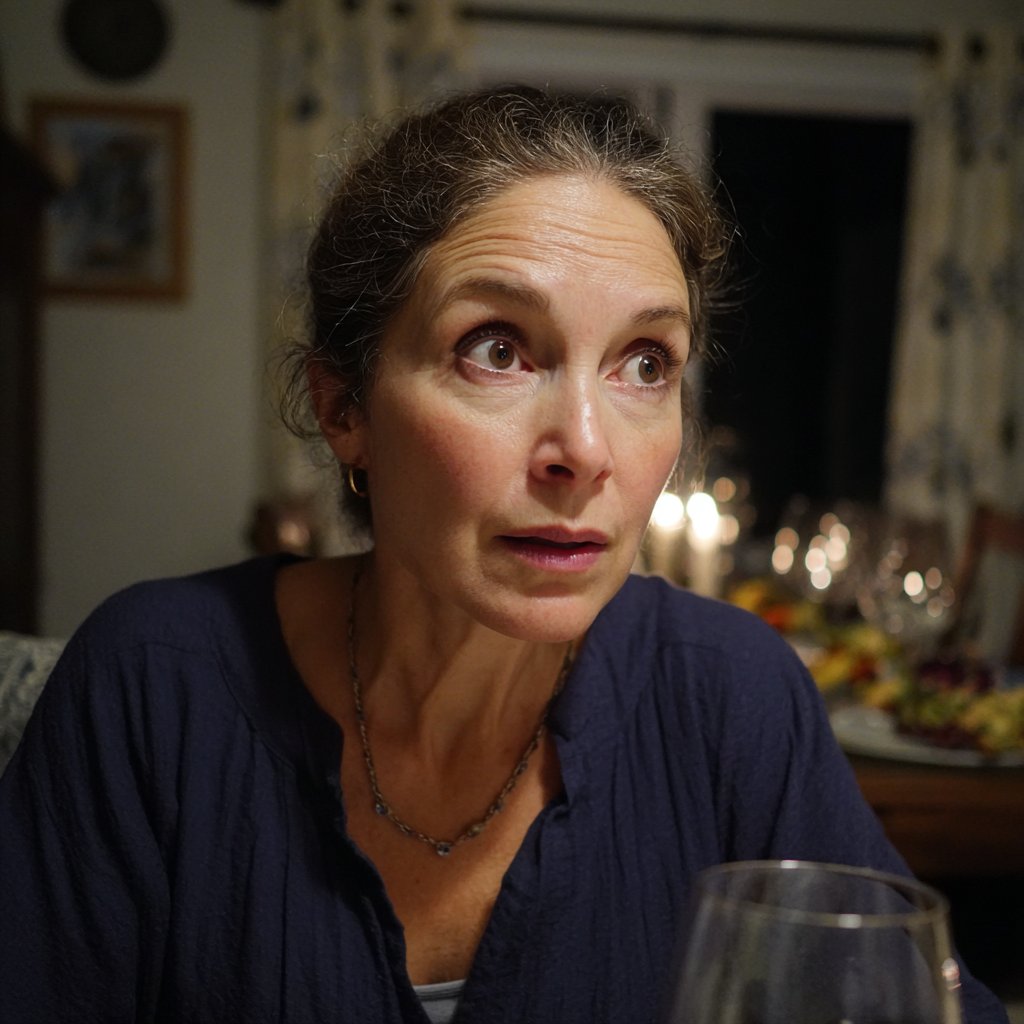 A concerned older woman sitting at a table | Source: Midjourney
