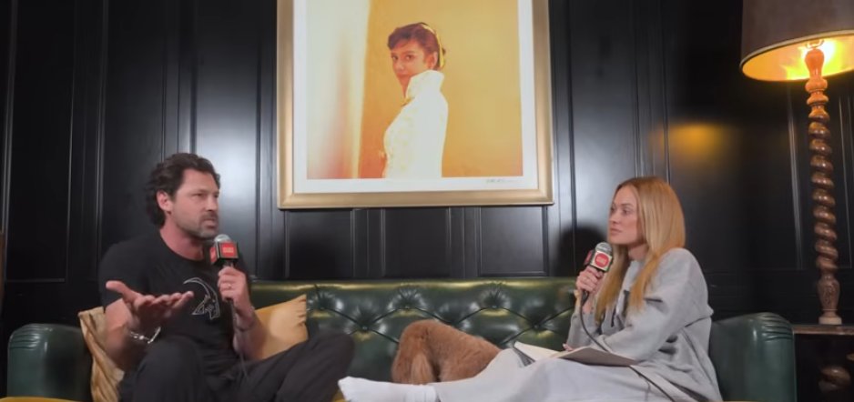 Maksim Chmerkovskiy, his wife Peta Murgatroyd, and their dog Hachi on an episode of 