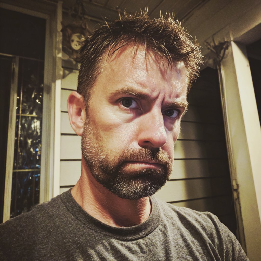 A frowning man standing on a porch | Source: Midjourney