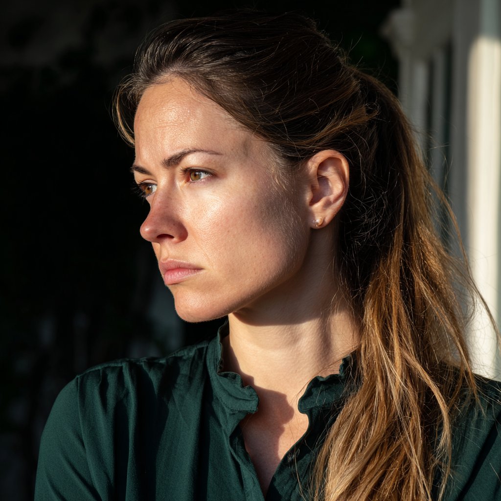 An upset woman standing outside | Source: Midjourney