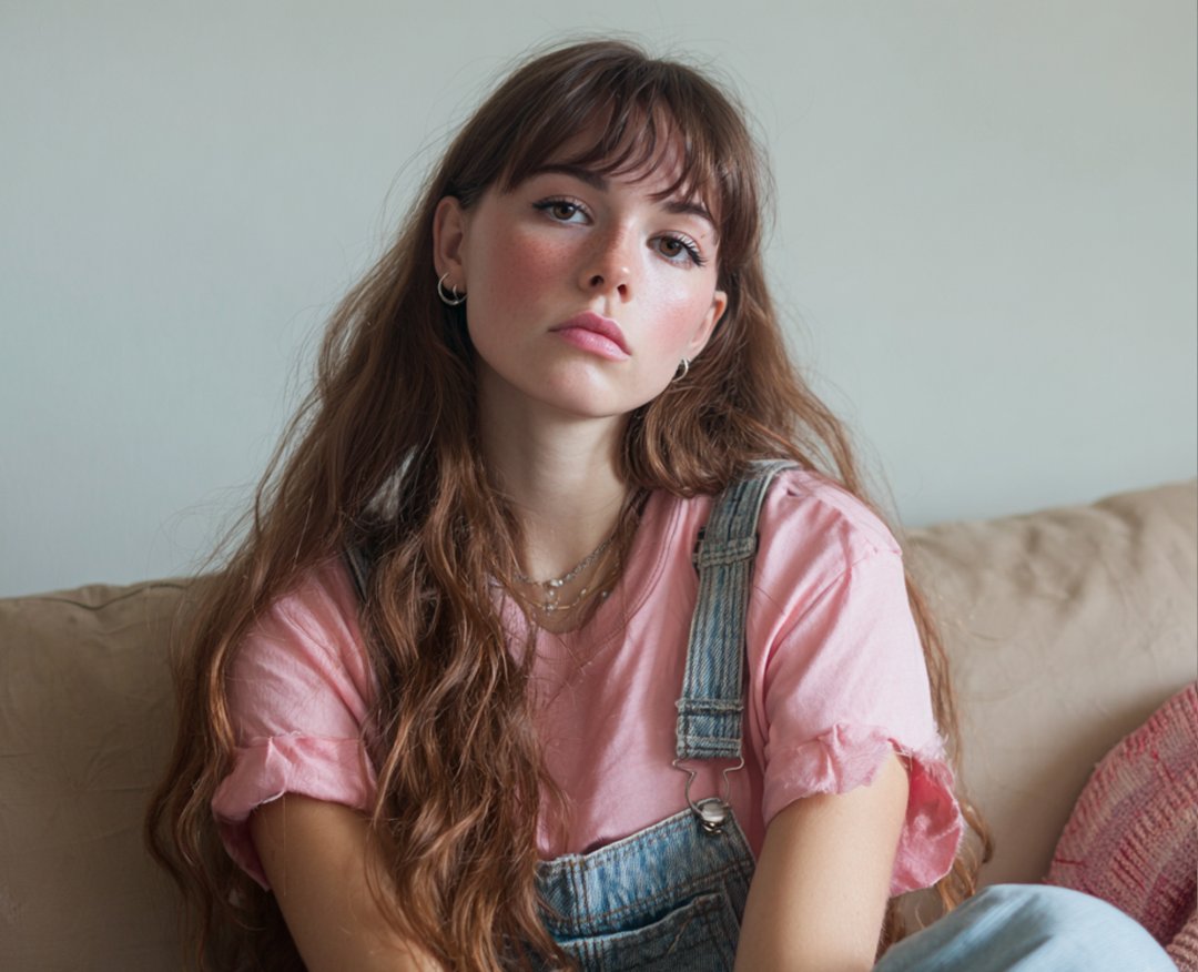 A pensive woman sitting on a couch | Source: Midjourney
