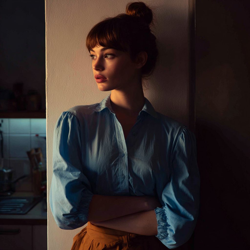 A woman leaning against a wall | Source: Midjourney