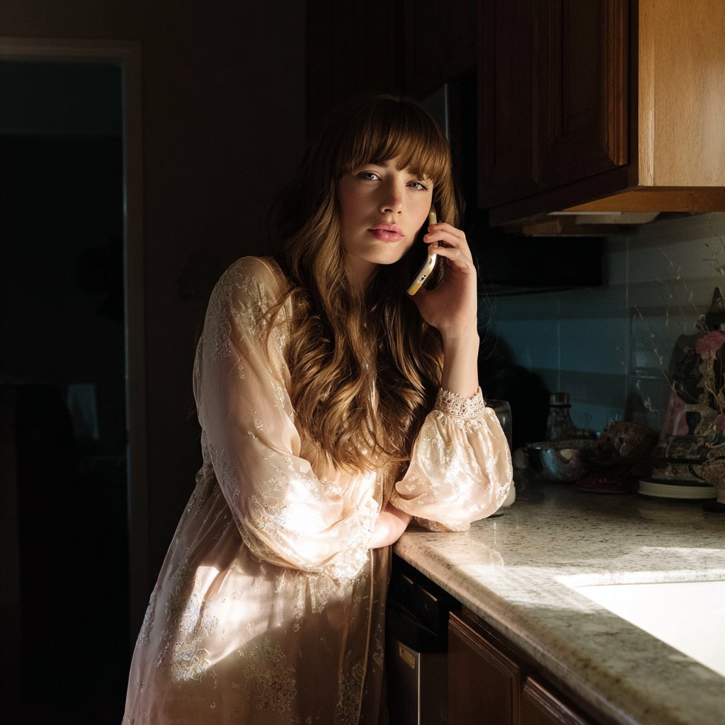 A woman leaning against a kitchen counter | Source: Midjourney