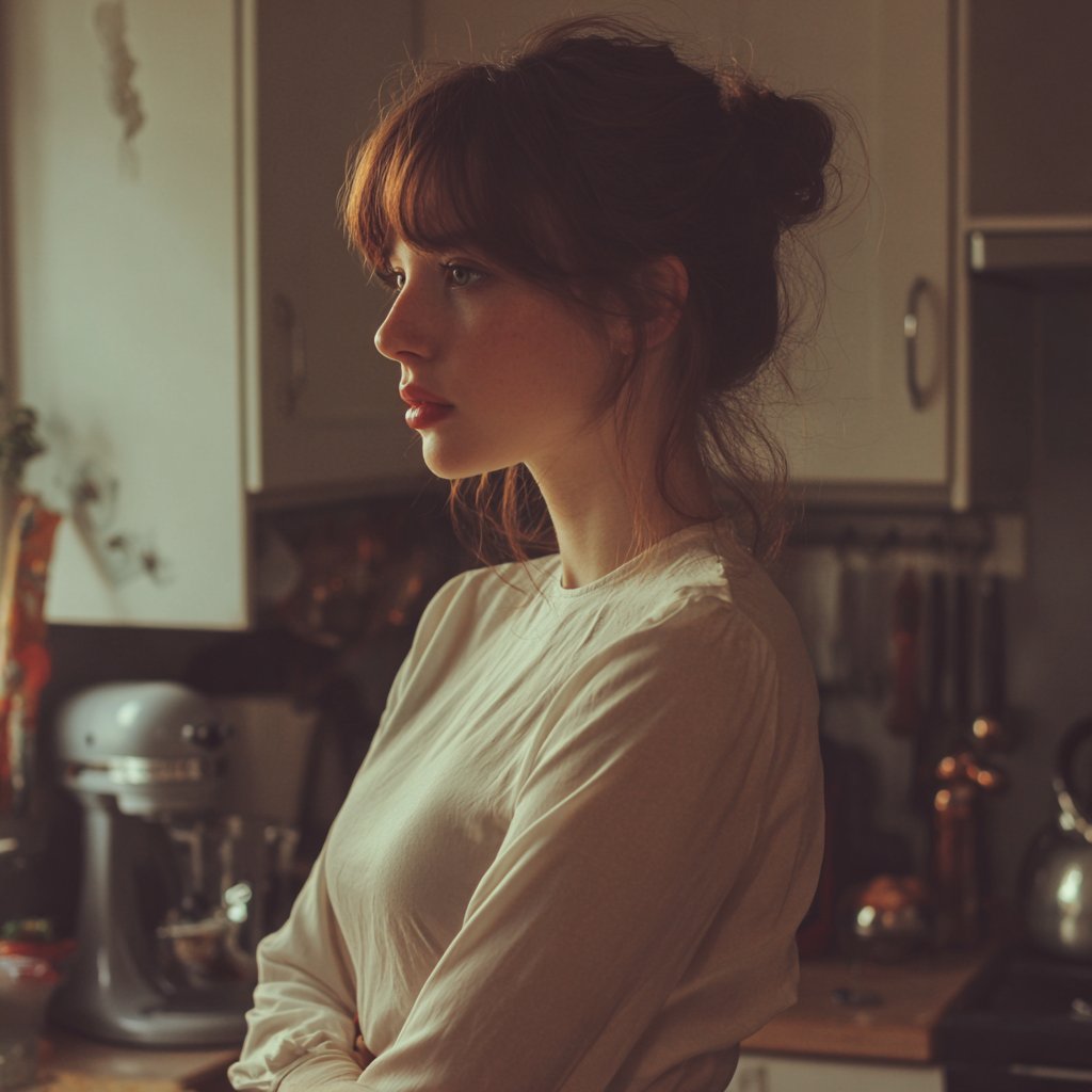 A woman standing in a kitchen | Source: Midjourney