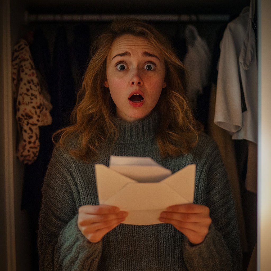 A shocked woman holding a letter | Source: Midjourney