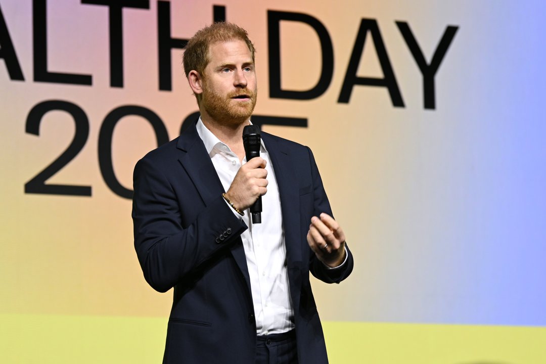 Prince Harry speaking on stage at Spring Studios. | Source: Getty Images