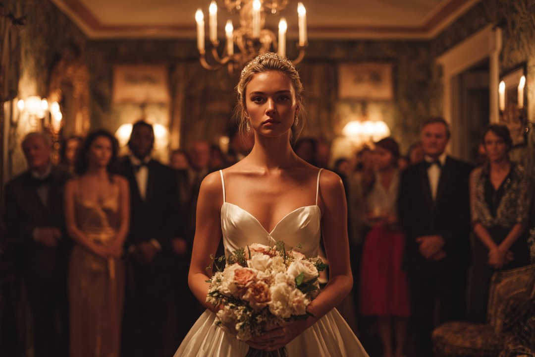 A bride standing at a wedding venue | Source: Midjourney