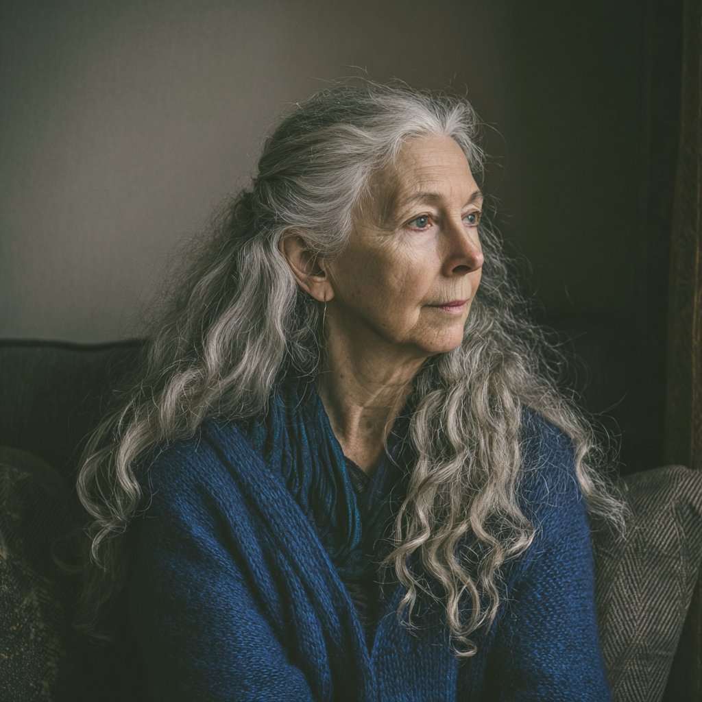 An old woman sitting on a couch | Source: Midjourney