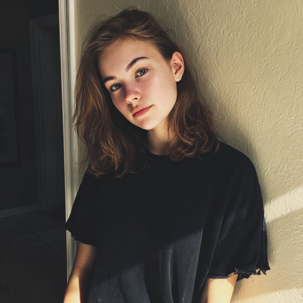 A teenage girl leaning against a wall | Source: Midjourney