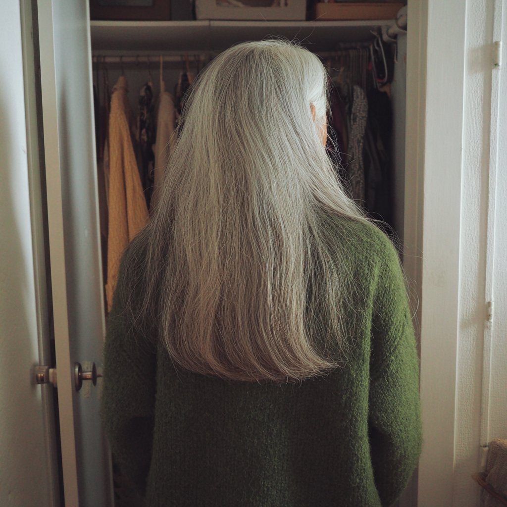 A woman standing in front of a closet | Source: Midjourney