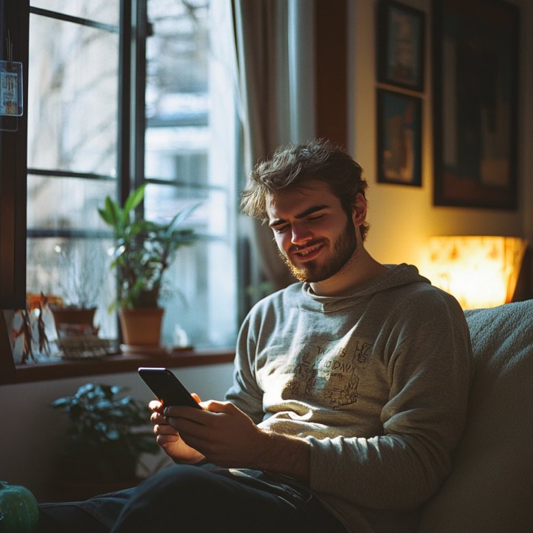 A happy man texting | Source: Midjourney