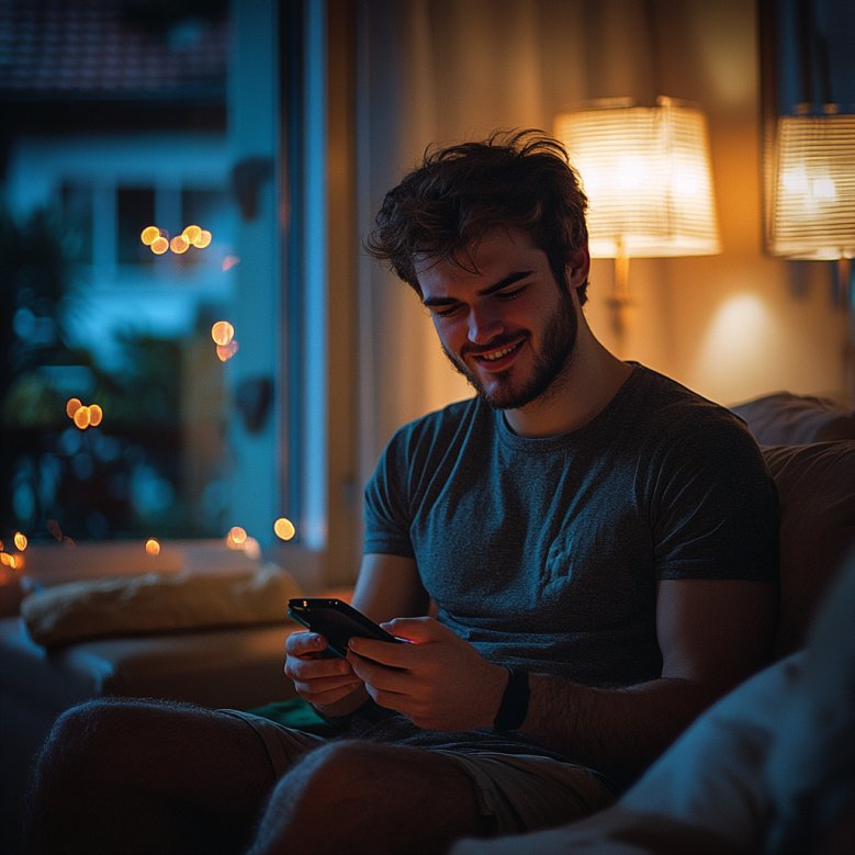 A happy man using his phone | Source: Midjourney