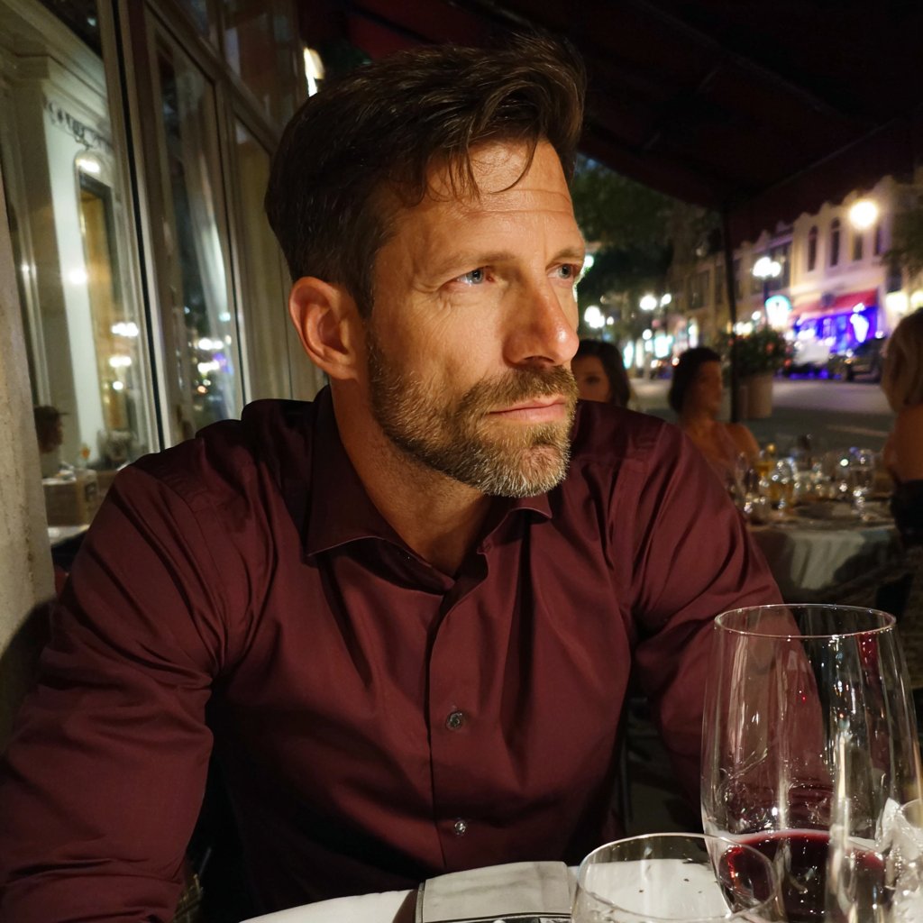 A concerned man sitting at a restaurant | Source: Midjourney