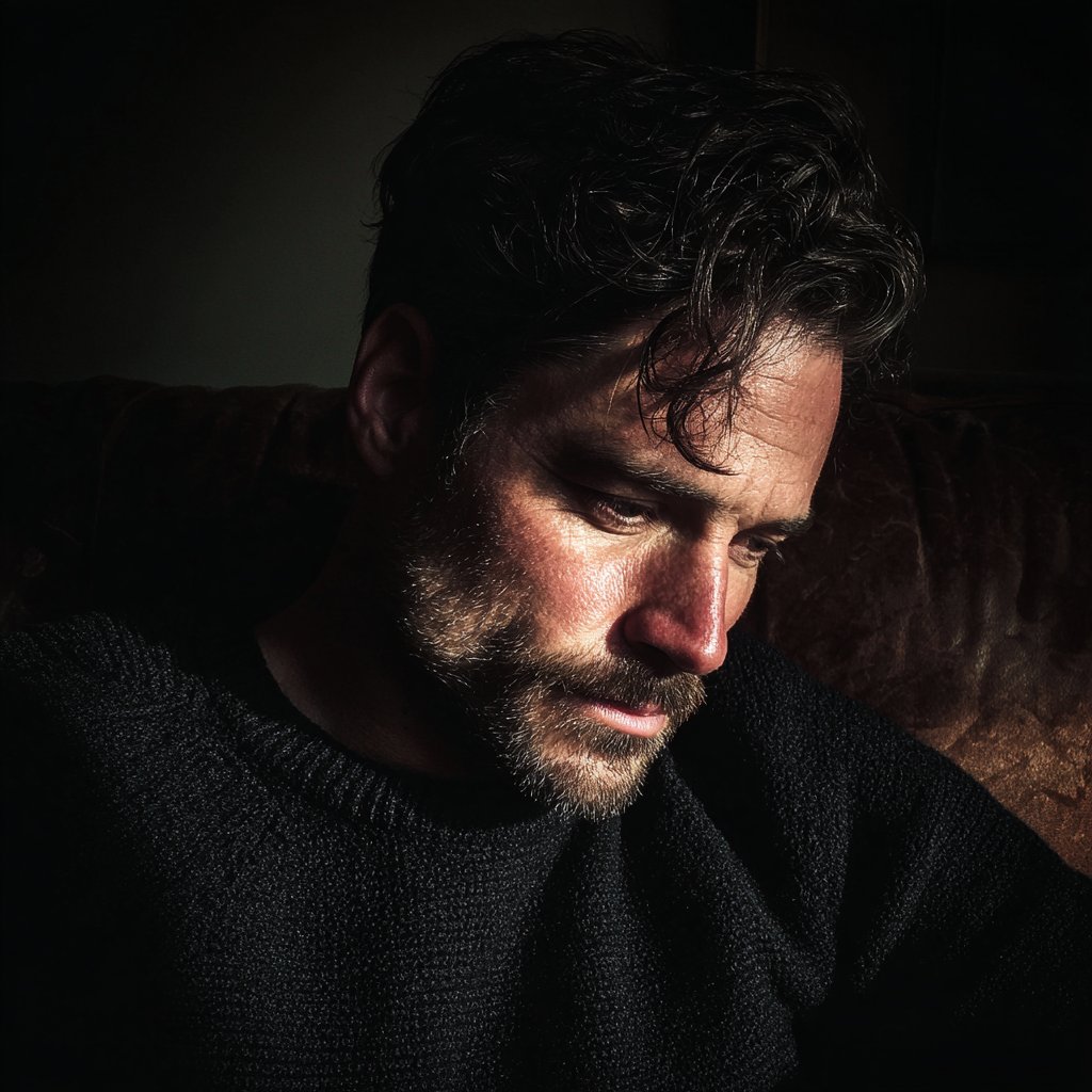 An upset man sitting on a couch | Source: Midjourney